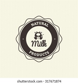 Isolated label with text and an icon for milk products