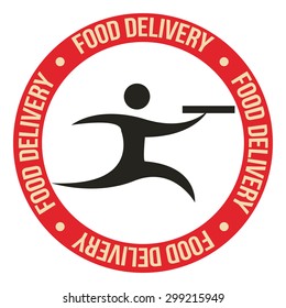 Isolated label with text and an icon of a person. Food delivery. Vector illustration