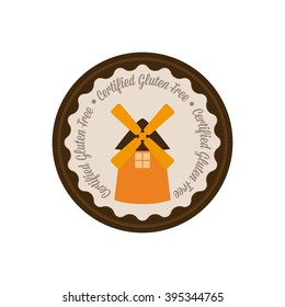 Isolated label with text and a mill building for gluten free products