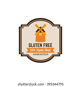 Isolated label with text and a mill building for gluten free products