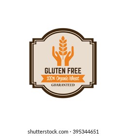 Isolated label with text and a pair of hands and gluten for gluten free products