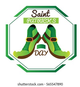 Isolated label with text and a pair of shoes, Patrick day vector illustration