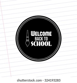 Isolated label with text and school supplies