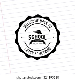 Isolated label with text and school supplies