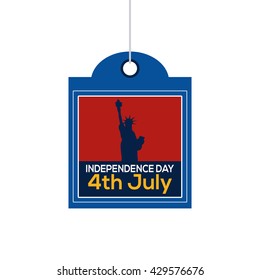 Isolated label with text and a silhouette of the statue of liberty for independence day celebrations