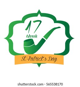 Isolated label with text and a smoking pipe, Patrick day vector illustration