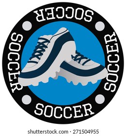 Isolated label with text and soccer shoes. Vector illustration