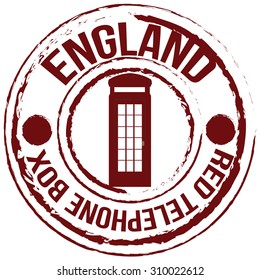 Isolated label with text and a telephone cabine. Vector illustration