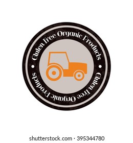 Isolated label with text and a tractor silhouette for gluten free products