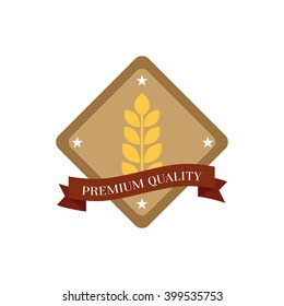 Isolated label with a wheat icon and text on a white background