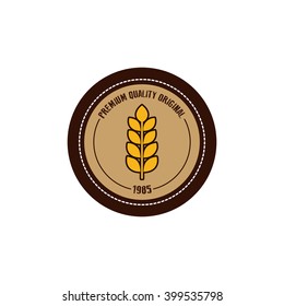 Isolated label with a wheat icon and text on a white background