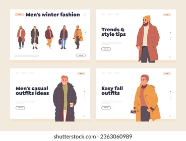 Isolated landing page design template with handsome happy casual trendy fashion man character