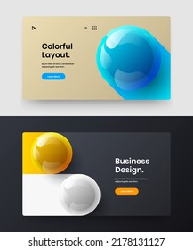 Isolated landing page design vector layout collection. Original 3D balls website screen illustration set.