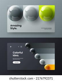 Isolated landing page vector design template bundle. Modern 3D spheres horizontal cover illustration collection.