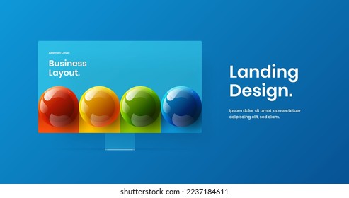 Isolated landing page vector design concept. Vivid monitor mockup site screen layout.