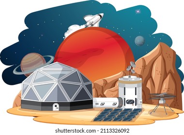 Isolated Landscape Of Planet Surface With Colony Buildings Illustration