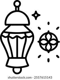 Isolated Lantern and Rangoli Lines concept as A vector illustration featuring a traditional lantern paired with abstract Rangoli lines both elements isolated on a white background. The composition is