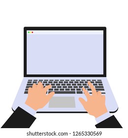 Isolated laptop background with hands. Business concept