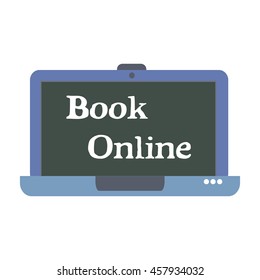 Isolated laptop with blue laptop and the text book online written on its screen. Booking concept