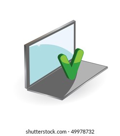 isolated laptop illustration  with green mark