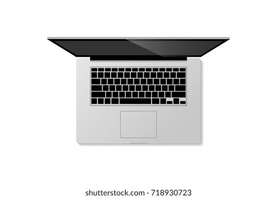 Isolated laptop, personal computer metallic grey color in top view. Vector illustration design.