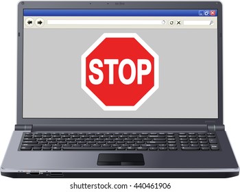 isolated laptop with sign STOP