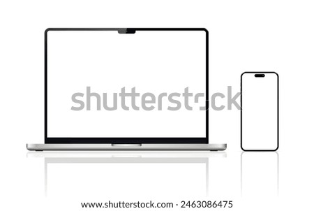 Isolated laptop and smartphone with blank screen