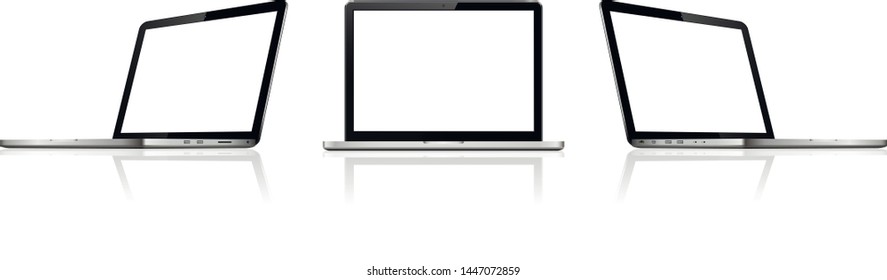 Isolated laptops with empty space on white background. Computer notebooks with empty screen.