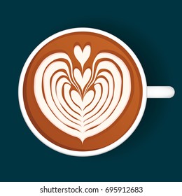 Isolated Latte Art. White Cup. Vector illustration
