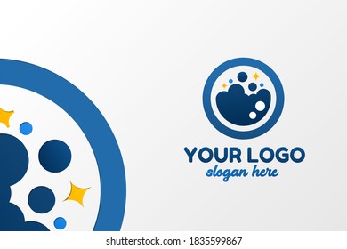Plantilla de logotipo de lavandería aislada para su negocio, taller de lavandería y muchos más. En azul y naranja claro