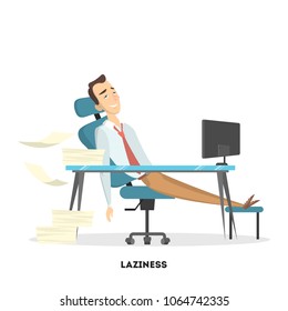 Isolated lazy businessman sitting on office and doing nothing.