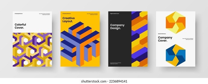 Isolated leaflet vector design illustration set. Minimalistic geometric tiles corporate identity layout collection.