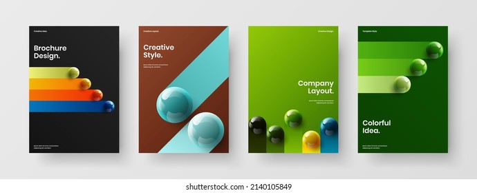Isolated leaflet vector design layout bundle. Colorful realistic spheres corporate brochure illustration composition.