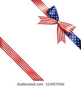The isolated lean ribbon with concept of the flag of the United States be stripes alternate red and white and stars white in a blue field. Vector illustration of The Stars and Stripes bow concept.