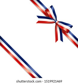 The isolated lean ribbon with the national flag of France concept. Vector illustration of the France ribbon bow lean on white background.