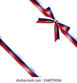 The isolated lean ribbon with the national flag of Russia concept. Vector illustration of The flag of Russia ribbon bow lean on white background.