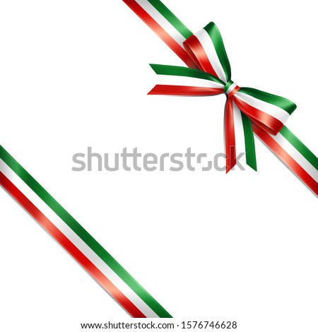 The isolated lean ribbon with the national flag of Italy concept. Vector illustration of the Italy flag ribbon bow lean on white background.