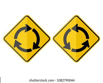 isolated left and right roundabout symbol road sign on yellow diamond board flat vector design paperwork