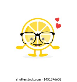 レモンのかわいい笑顔のキャラクター 眼鏡にカートーンの黄色いフルーツ ベクターイラスト 絵文字 にこにこ笑う顔 のベクター画像素材 ロイヤリティフリー Shutterstock