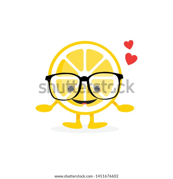 レモンのかわいい笑顔のキャラクター 眼鏡にカートーンの黄色いフルーツ ベクターイラスト 絵文字 にこにこ笑う顔 のベクター画像素材 ロイヤリティフリー