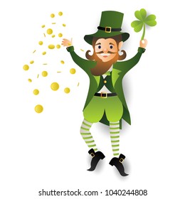 isolated Leprechaun character on white background for decoration,cute cartoon vector illustration,happy St.Patrick's day