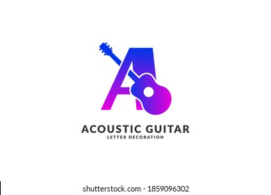 isolated letter A acoustic guitar decoration trendy color vector for musician identity logo and festival or concert title element