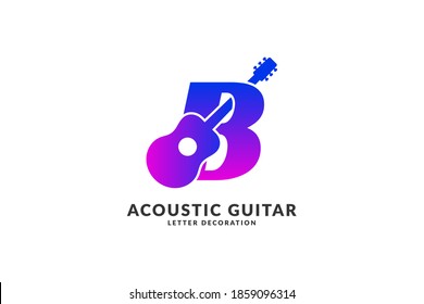 isolated letter B acoustic guitar decoration trendy color vector for musician identity logo and festival or concert title element