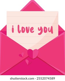 Isolated letter in envelope with heart. I love you text in heart. Valentine's Day message