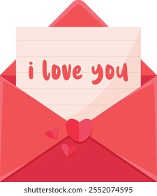 Isolated letter in envelope with heart. I love you text in heart. Valentine's Day message