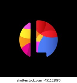 Isolated letter l in a colorful circle on the black background vector logo. Alphabet element logotype. Designed font monogram. Typographic symbol.