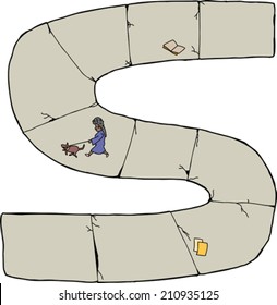 Isolated letter S in shape of sidewalk