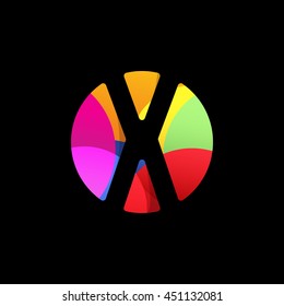 Isolated letter x in a colorful circle on the black background vector logo. Alphabet element logotype. Designed font monogram. Typographic symbol.