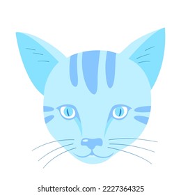 Isolated of light blue cat's face on flat vector.