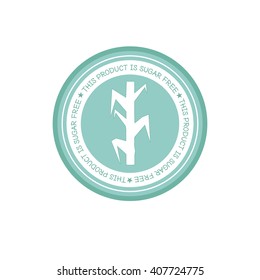 Isolated light blue label with text and a sugar icon